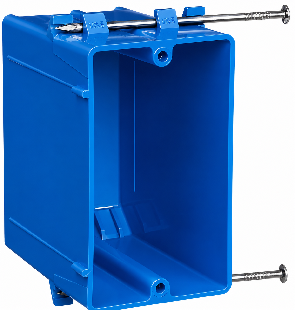 Round electrical outlet box with hanger bar