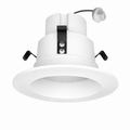 White recessed ceiling light with black trim on a white background