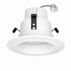 White recessed ceiling light with black trim on a white background