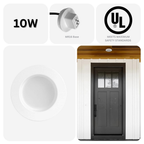 Light fixture with 10W rating, UL logo, and a door illustration.