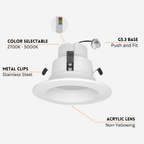 LED downlight with features highlighted on a white background