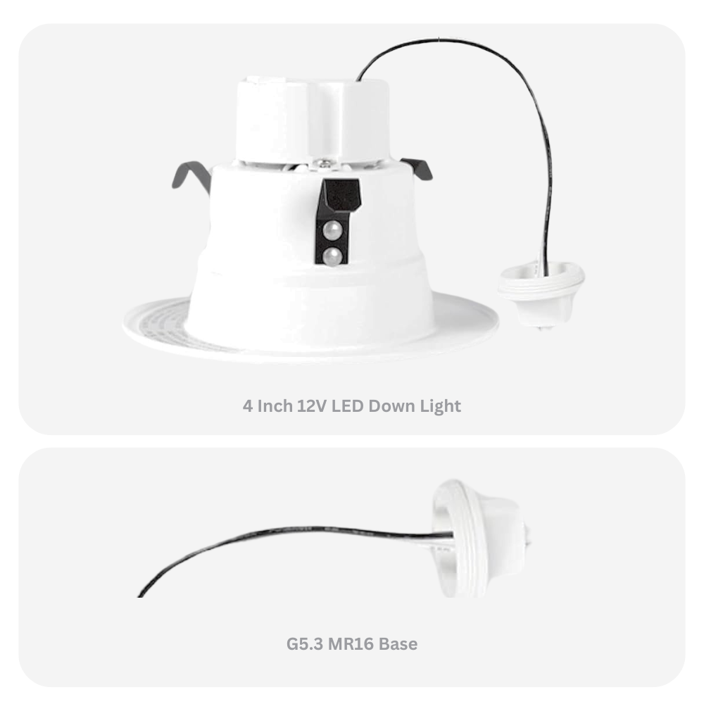 4 Inch 12V LED Down Light with G5.3 MR16 Base on a white background