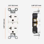 250V NEMA 6-20R Wall Duplex Outlet, 20 Amp, Industrial Grade Receptacle