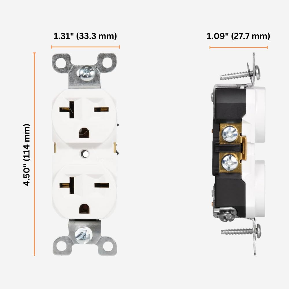 250V NEMA 6-20R Wall Duplex Outlet, 20 Amp, Industrial Grade Receptacle