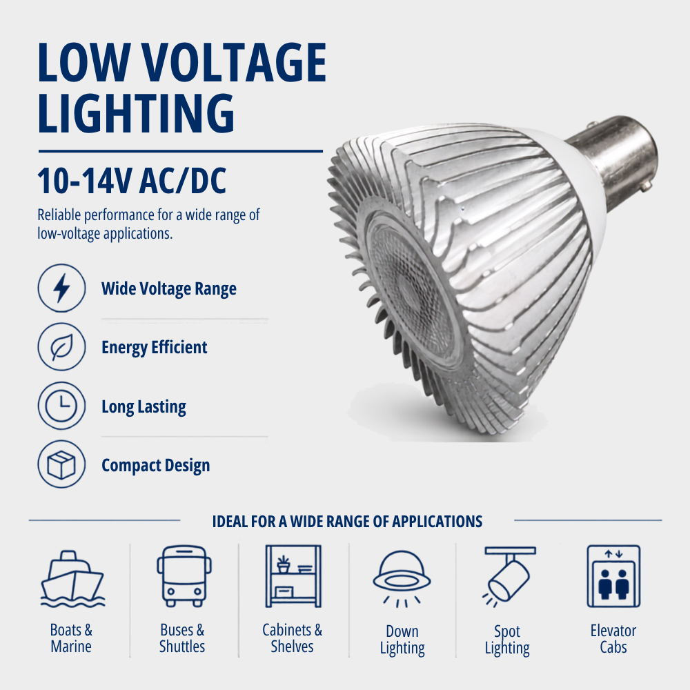 3W LED ALR18 GBK Elevator Lamp, 12V Low Voltage BA15D Double Contact, 10 Pack
