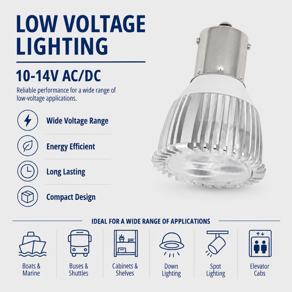 2W LED ALR12 MR11 Elevator Lamp, 12V Low Voltage BA15S Single Contact, 10 Pack