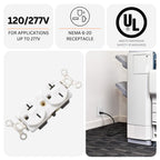 250V NEMA 6-20R Wall Duplex Outlet, 20 Amp, Industrial Grade Receptacle