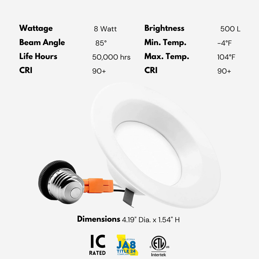 3 Inch Retrofit LED Downlight, 8w, 5 CCT Dimmable Recessed Ceiling Light, 6 Pack