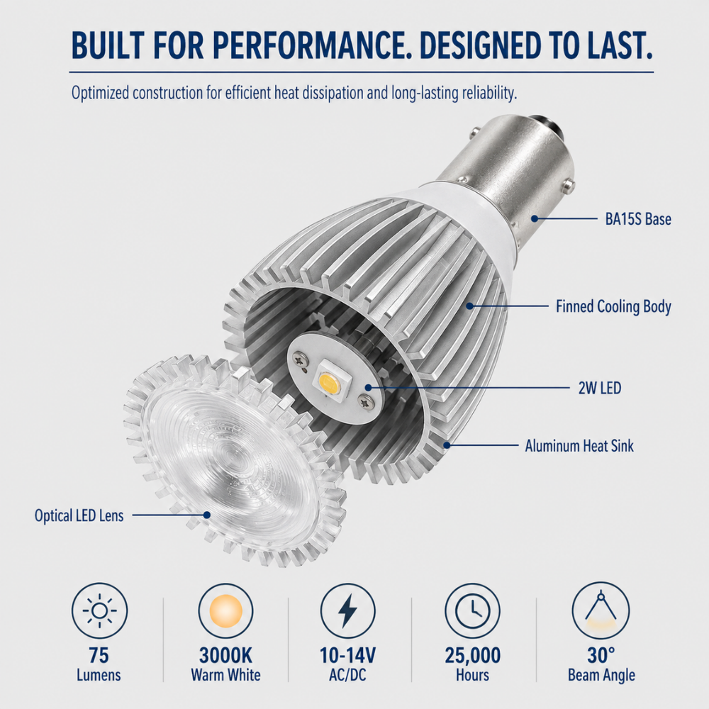 2W LED ALR12 MR11 Elevator Lamp, 12V Low Voltage BA15S Single Contact, 10 Pack